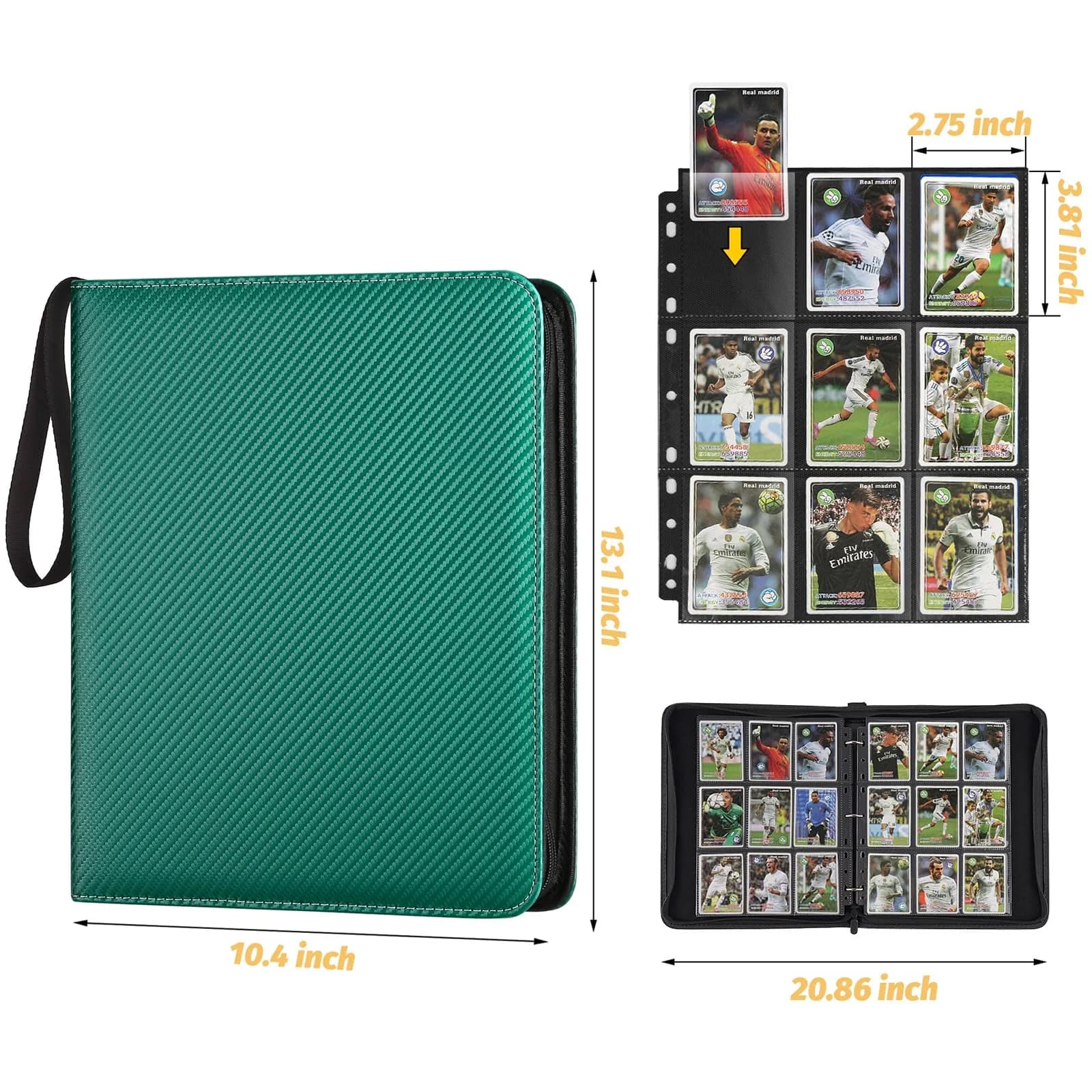 GERMUN 3 Ring 9 Pocket Zipper Card Binder for 720 Cards | Archival-Safe PU Leather thumbnail 2
