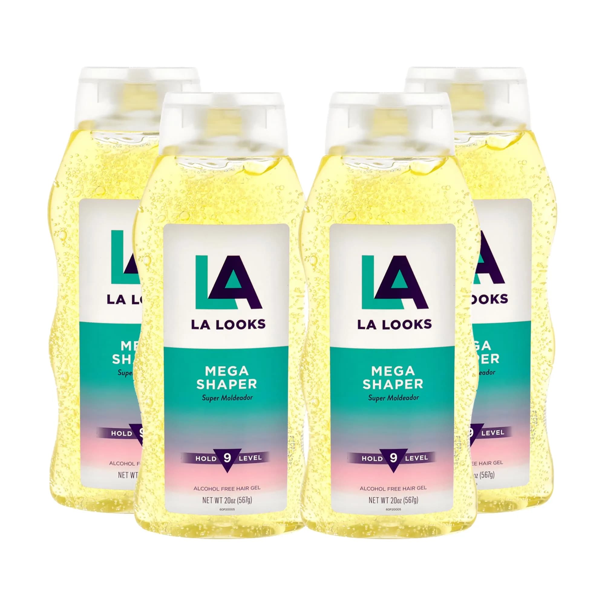 L.A. Looks Mega Shaper Hair Gel - Mega Level 9 Hold - Alcohol-Free, Non-Sticky, 6 x 20 oz | Lasts All Day, Frizz Control — Clear