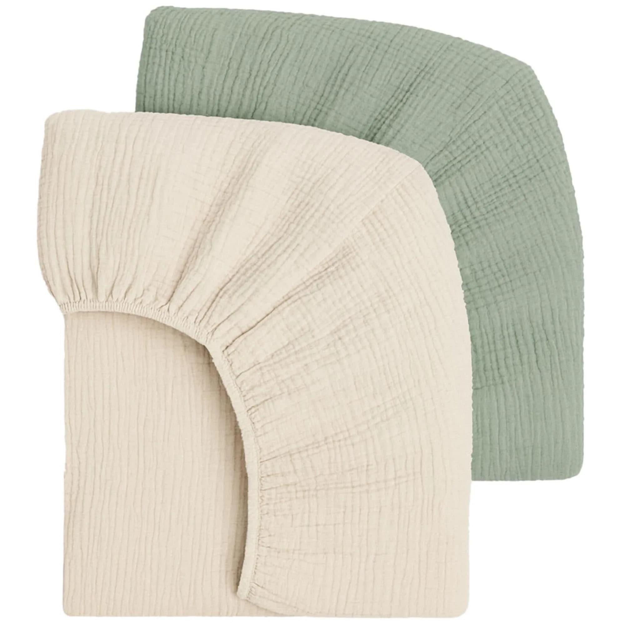 Mère & Moi 2-Pack Muslin Fitted Crib Sheets - Pink & Cream | Breathable 100% Cotton, Snug Fit — Dark Green & Cream