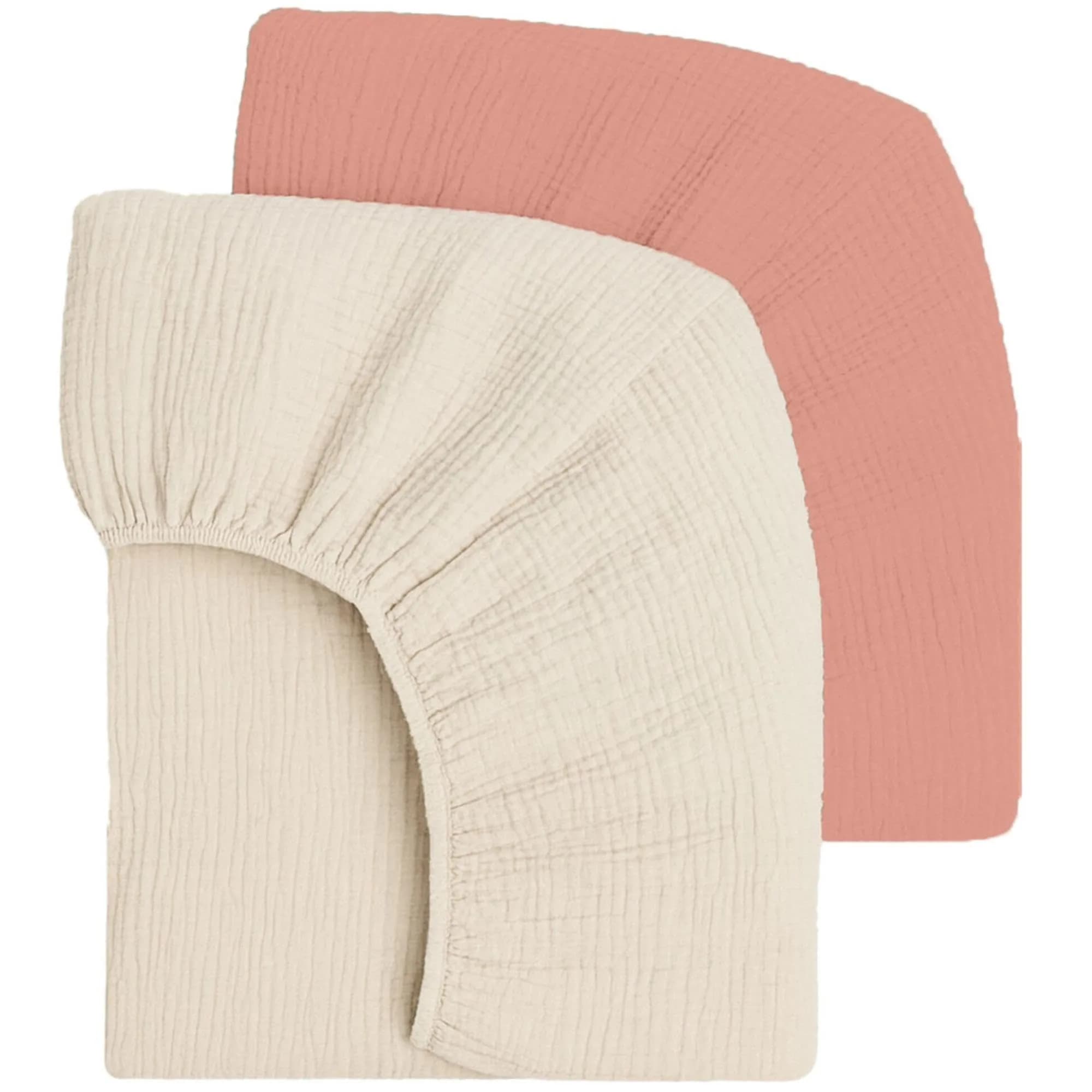 Mère & Moi 2-Pack Muslin Fitted Crib Sheets - Pink & Cream | Breathable 100% Cotton, Snug Fit