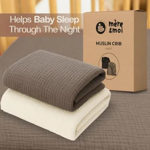 Mère & Moi 2 Pack Cotton Muslin Crib Sheets 28x52 | Breathable, Soft & Snug Fit thumbnail 7