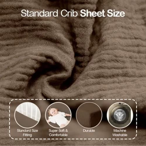 Mère & Moi 2 Pack Cotton Muslin Crib Sheets 28x52 | Breathable, Soft & Snug Fit thumbnail 2