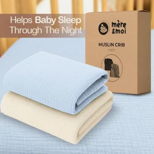 Mère & Moi 2 Pack Muslin Fitted Crib Sheets 28x52 | Breathable Cotton Bedding thumbnail 7