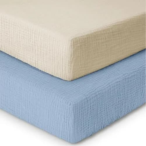 Mère & Moi 2 Pack Muslin Fitted Crib Sheets 28x52 | Breathable Cotton Bedding thumbnail 8