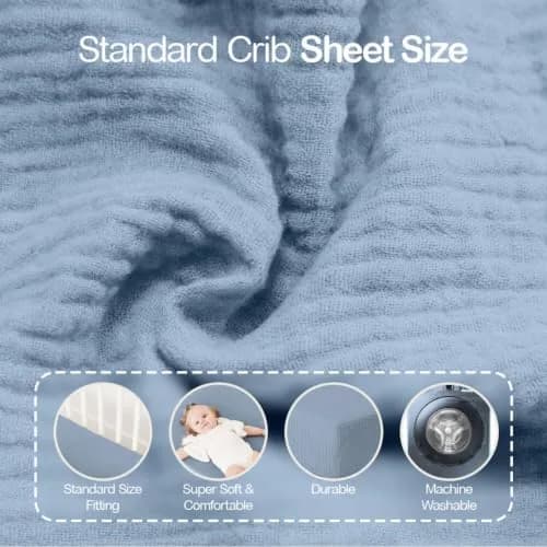 Mère & Moi 2 Pack Muslin Fitted Crib Sheets 28x52 | Breathable Cotton Bedding thumbnail 2