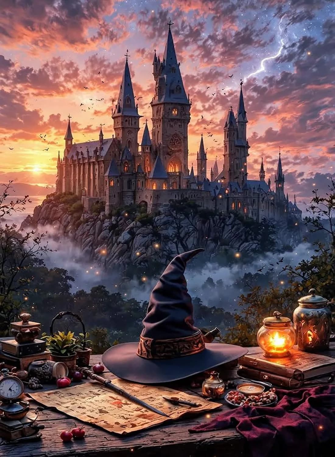 Fairyland JinWenn Magic Castle Paint by Numbers Kit for Adults Framed Canvas 29cm (11.63in) x 19cm (7.63in) | Easy Beginner Art Craft