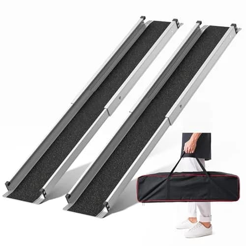 KOLOTOOL 4FT Telescoping Aluminum Wheelchair Ramp | Supports 600 lbs, Portable & Anti-Slip thumbnail 1