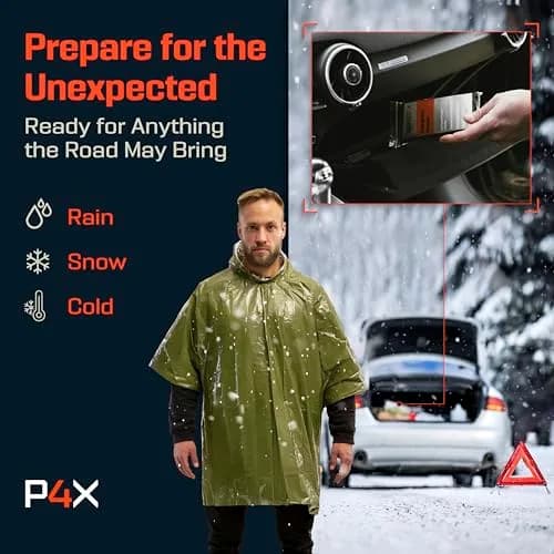 PREPARED4X Emergency Poncho with Mylar Blanket Liner 4 Pack (Blue) | Waterproof, Wind-Resistant Thermal Poncho for Outdoors, Camping, and Car Emergency Kits thumbnail 6