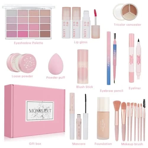 MONRUEVT All-in-One Makeup Kit for Women & Teens | 16-Shade Eyeshadow Palette, Foundation, Brushes & More thumbnail 2