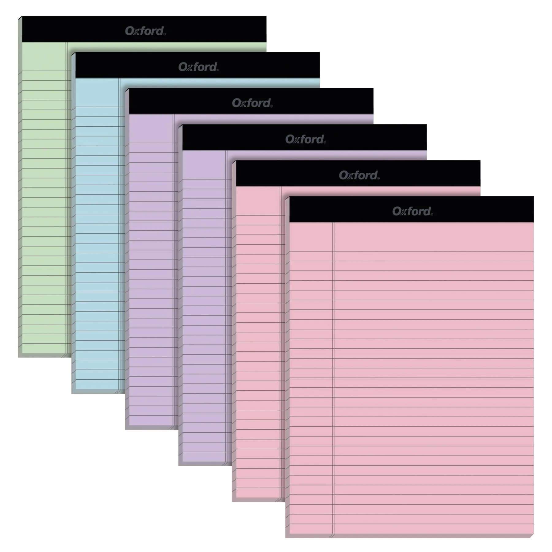 Oxford Color Writing Pads, Wide Rule, 6-Pack, 21.6cm x 29.8cm (8.5" x 11.75") | Authentic USA Import for School & Office - main product image
