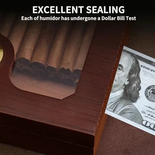 Somduy Cedar Wood Cigar Humidor for 25-30 Cigars | Rustic Brown Desktop Storage Case with Humidifier & Hygrometer thumbnail 3
