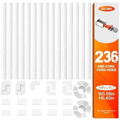 Delamu 236in (600cm) Cord Hider Kit | Paintable Snap-on Wire Cover for Single Wire Management thumbnail 1
