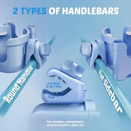 Guiseapue Universal Stroller Cup Holder with Phone Mount, Blue | Fits 0.55"-1.7" Handlebars thumbnail 4