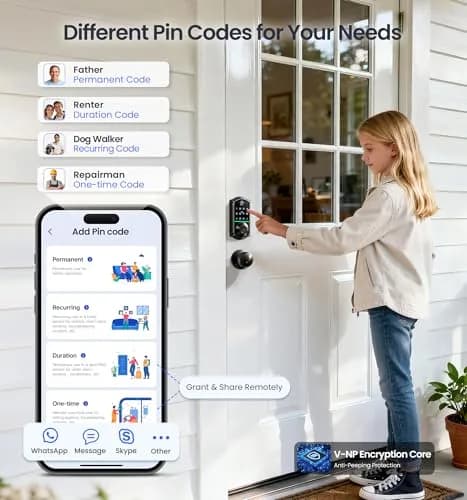 Veise VE017-K Fingerprint Smart Front Lock with Knob Set | APP, Matte Black, IP55 Weather Resistant thumbnail 4