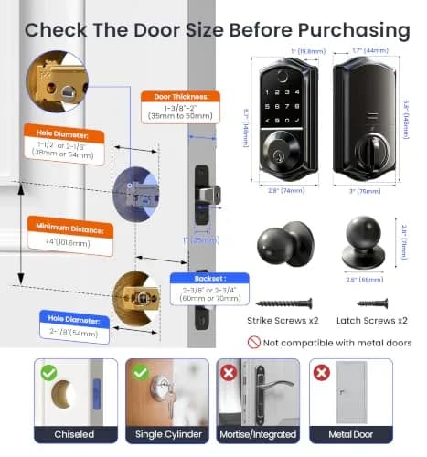 Veise VE017-K Fingerprint Smart Front Lock with Knob Set | APP, Matte Black, IP55 Weather Resistant thumbnail 6