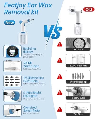 Featjoy Electric Ear Wax Removal Kit with 12 Modes & Real-Time Temp Display | 500ml Water Tank thumbnail 8