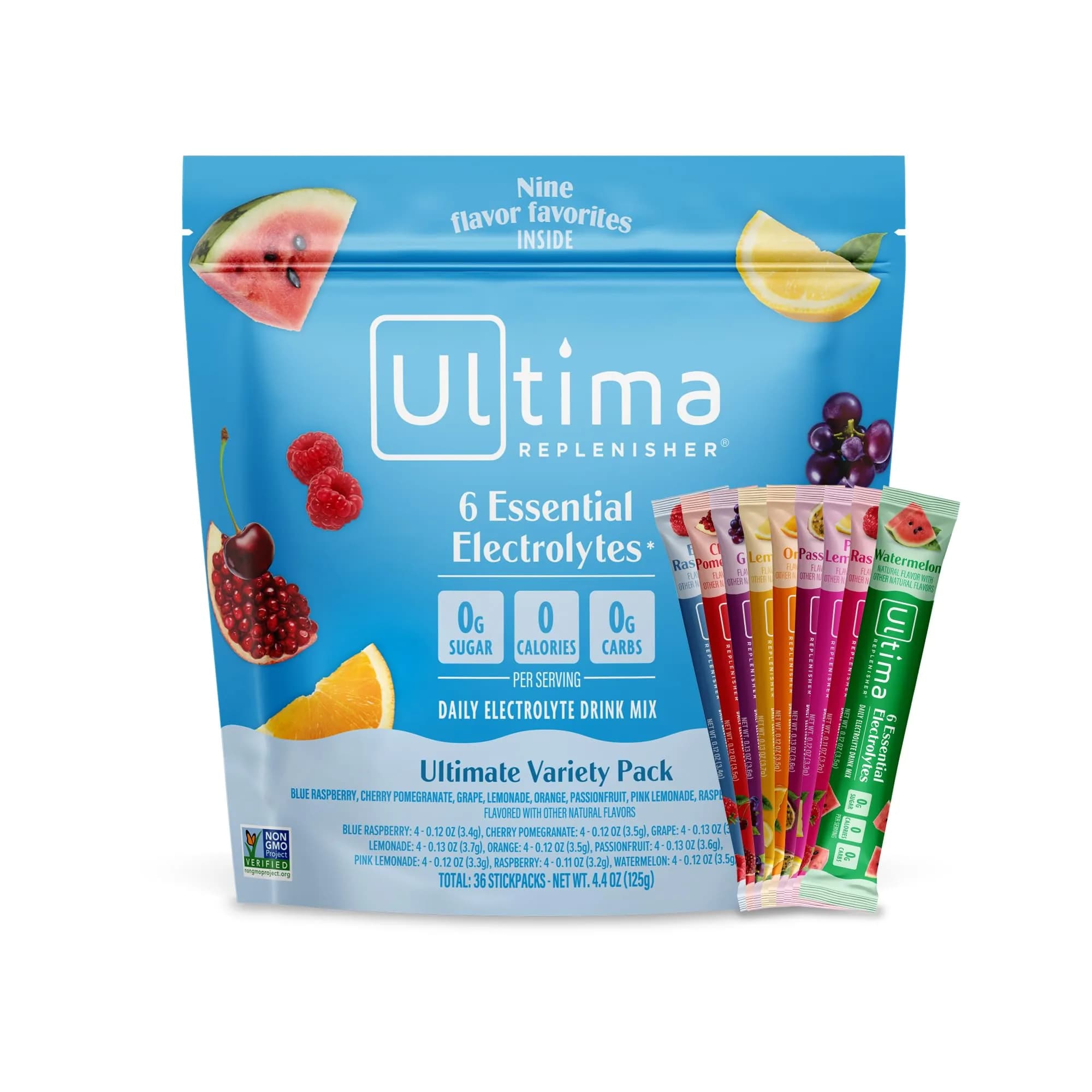 Ultima Replenisher Cherry Pomegranate Electrolyte Powder Stickpacks 20 Count (2.4 oz) | Sugar-Free Hydration with 6 Key Electrolytes — Ultimate Variety
