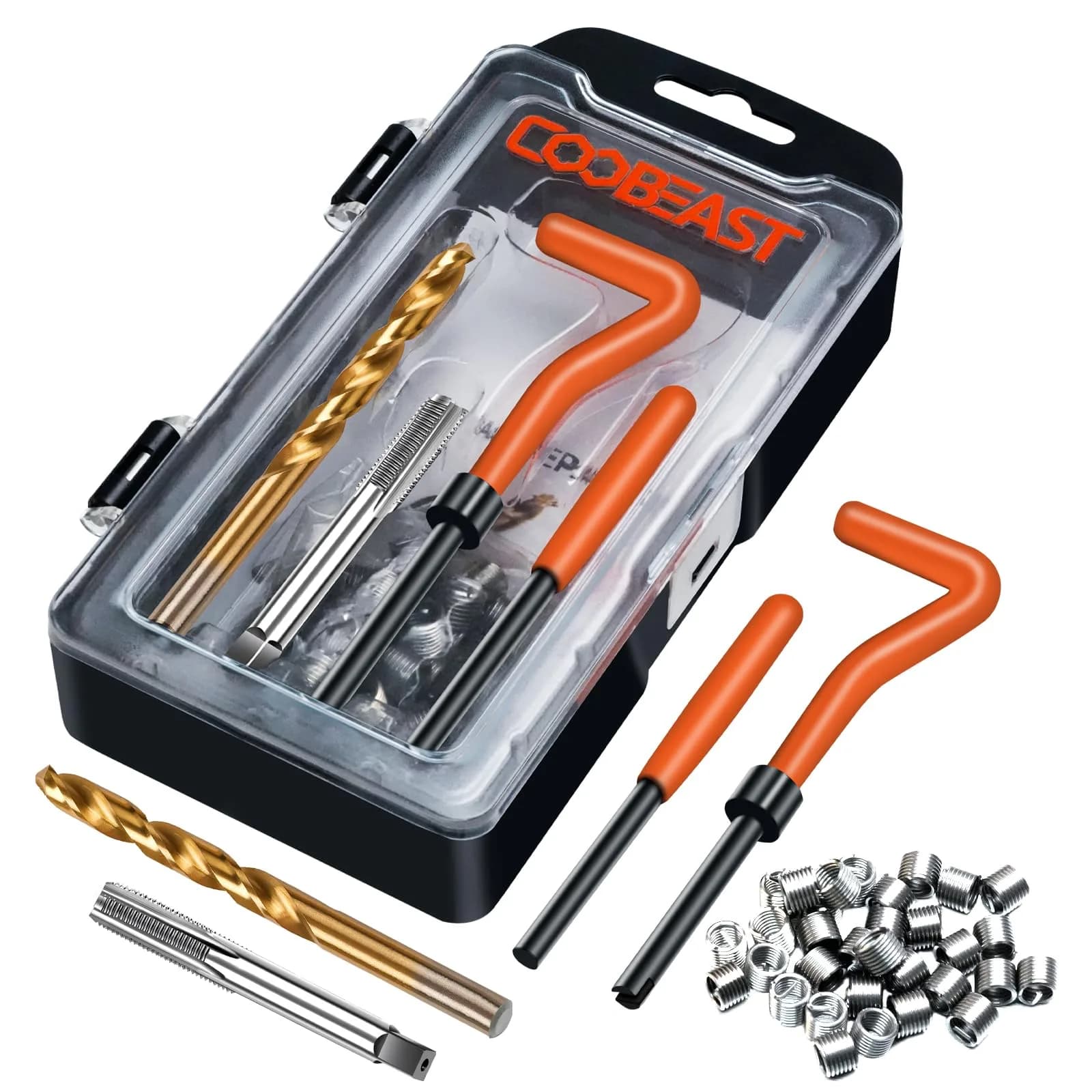 coobeast 131PCS Metric Thread Repair Kit M5-M12 | Restore Stripped Threads — Orange