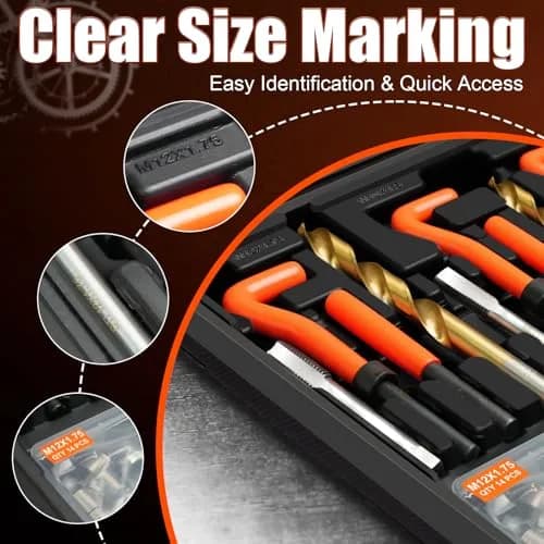 coobeast 131PCS Metric Thread Repair Kit M5-M12 | Restore Stripped Threads thumbnail 7