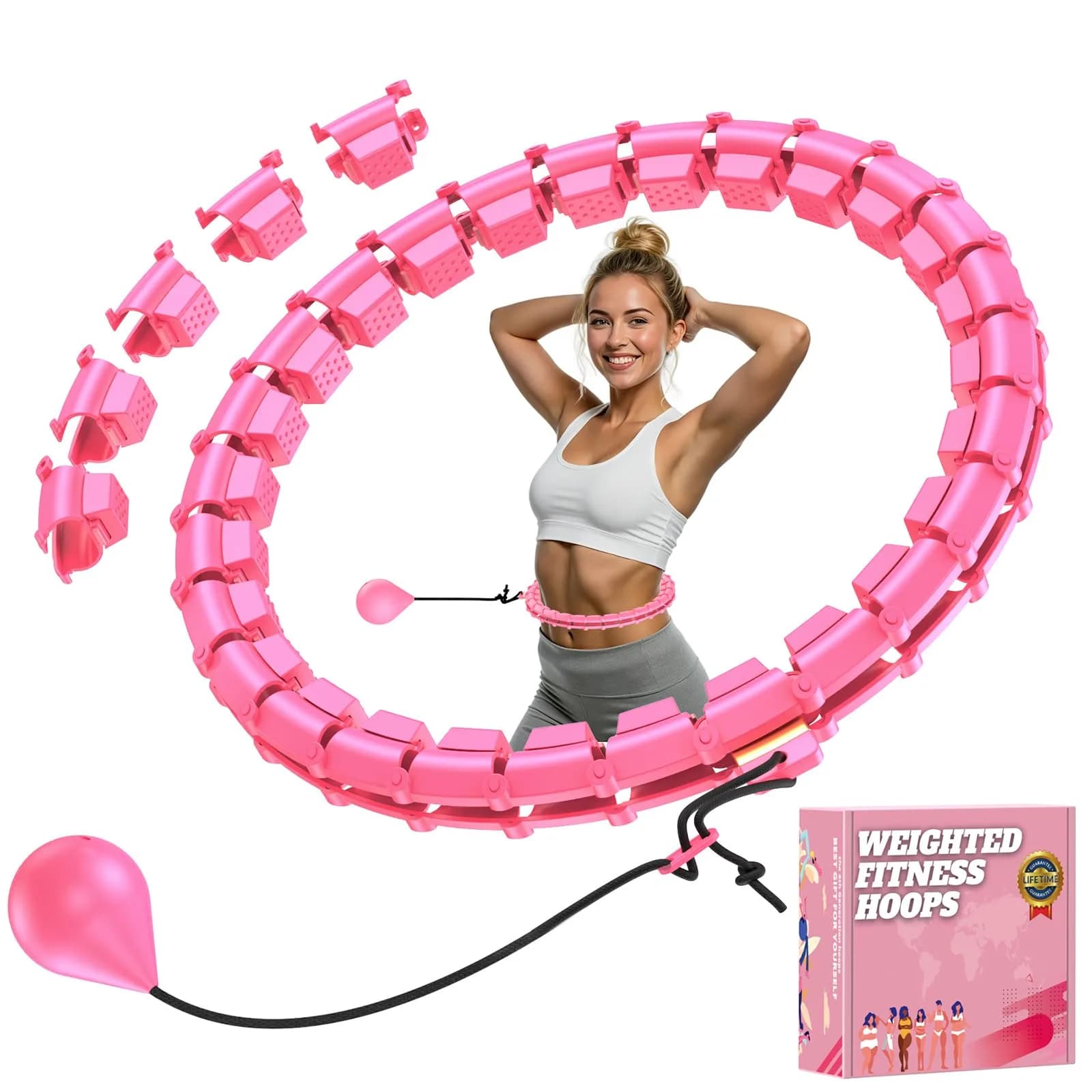Gkyet Quiet Hula Circle Hoops,65 inch 32 Knots Plus Size Hula Infinity Fitness Detachable Hoops | Suitable for Beginners - main product image