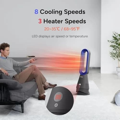 Faryuan Bladeless Fan 25 Inch | Heating & Cooling & Filter Combo, 8 Speeds, 9H Timer, Quiet Indoor Tower Fan thumbnail 5