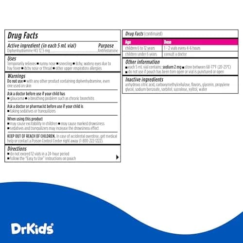 Dr. Kids Children's Allergy Relief Medicine, Mixed Berry Flavor, 30 Count | Fast-Acting, DYE FREE, Travel-Friendly thumbnail 5