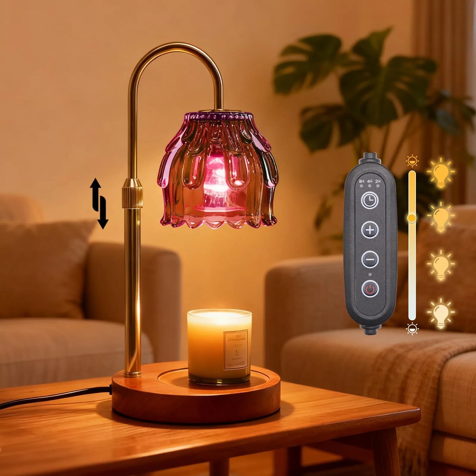 Flyzenvibe Candle Warmer Lamp with Timer & Dimmer | 4-Level Dimmable Flower Heat Lamp for Jar Candles, Purple - main product image