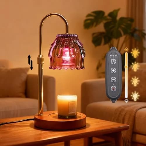 Flyzenvibe Candle Warmer Lamp with Timer & Dimmer | 4-Level Dimmable Flower Heat Lamp for Jar Candles, Purple thumbnail 1
