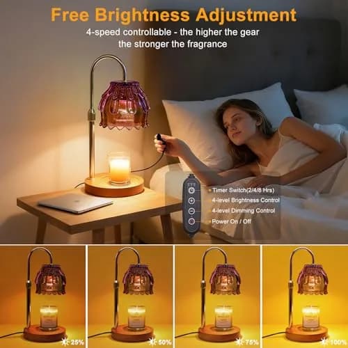 Flyzenvibe Candle Warmer Lamp with Timer & Dimmer | 4-Level Dimmable Flower Heat Lamp for Jar Candles, Purple thumbnail 2