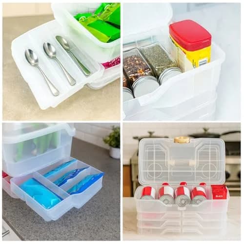 Best Kept Portable Kitchen Organizer Case with Lid & Trays, White 39cm (15" L x 8.5" W x 9" H) | For Utensils, Spices, Pantry & Travel thumbnail 6