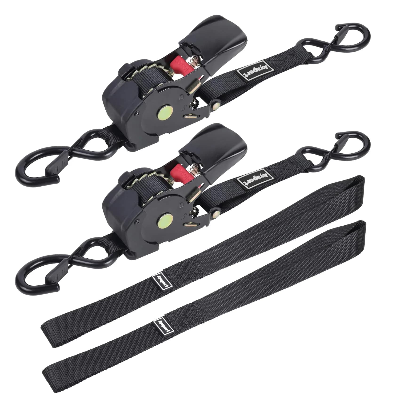 Ayaport Retractable Ratchet Straps 1in x 12.5ft (3.81m) – 4 Pack, 1200lbs Break Strength, Self-Retracting Tie-Downs with S-Hooks — Black / 1"x12.5'-2pcs