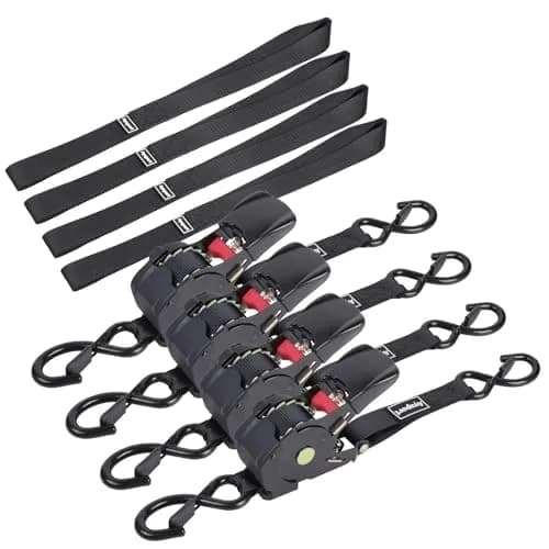 Ayaport Retractable Ratchet Straps 1in x 12.5ft (3.81m) – 4 Pack, 1200lbs Break Strength, Self-Retracting Tie-Downs with S-Hooks thumbnail 1