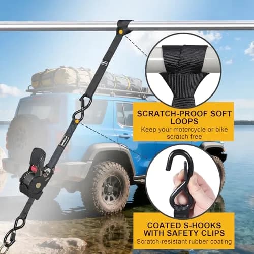 Ayaport Retractable Ratchet Straps 1in x 12.5ft (3.81m) – 4 Pack, 1200lbs Break Strength, Self-Retracting Tie-Downs with S-Hooks thumbnail 5