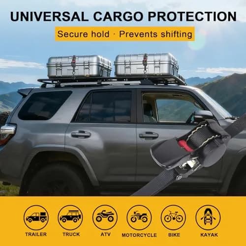 Ayaport Retractable Ratchet Straps 1in x 12.5ft (3.81m) – 4 Pack, 1200lbs Break Strength, Self-Retracting Tie-Downs with S-Hooks thumbnail 6