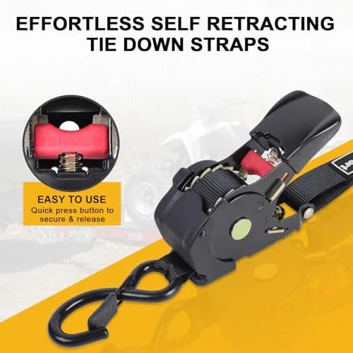 Ayaport Retractable Ratchet Straps 1in x 12.5ft (3.81m) – 4 Pack, 1200lbs Break Strength, Self-Retracting Tie-Downs with S-Hooks thumbnail 2