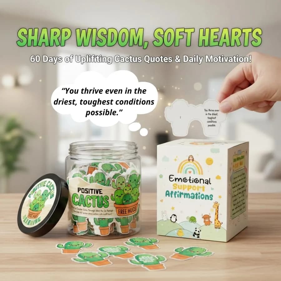DEARMINE Positive Cactus Jar with 60 Daily Affirmation Cards, Emotional Support Plant Cactus Gifts, Stress Relief, Motivational Gift, Cactus Plushies, Mini Plant Toy Decor, Funny Gifts for Women (Pack of 1) - main product image