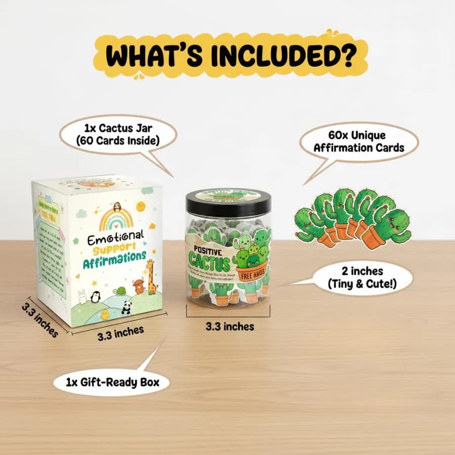 DEARMINE Positive Cactus Jar with 60 Daily Affirmation Cards, Emotional Support Plant Cactus Gifts, Stress Relief, Motivational Gift, Cactus Plushies, Mini Plant Toy Decor, Funny Gifts for Women (Pack of 1) thumbnail 3