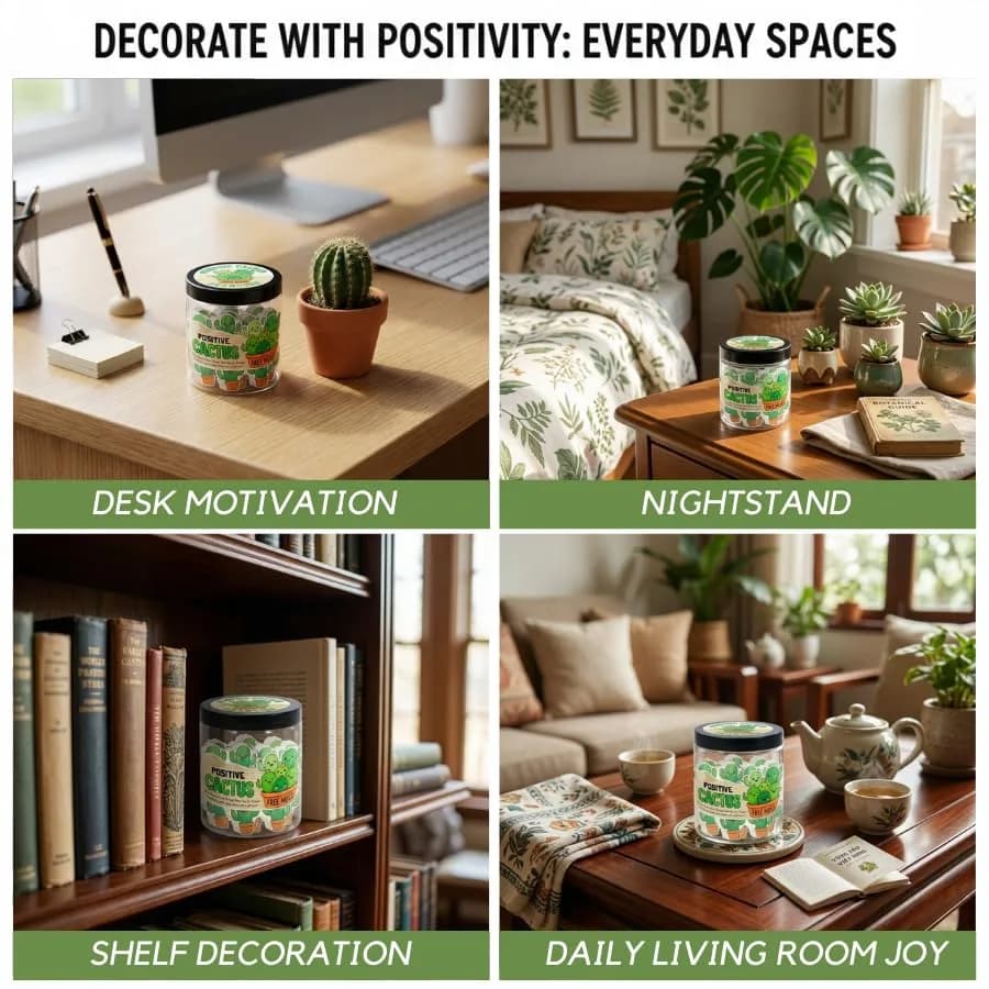 DEARMINE Positive Cactus Jar with 60 Daily Affirmation Cards, Emotional Support Plant Cactus Gifts, Stress Relief, Motivational Gift, Cactus Plushies, Mini Plant Toy Decor, Funny Gifts for Women (Pack of 1) thumbnail 5