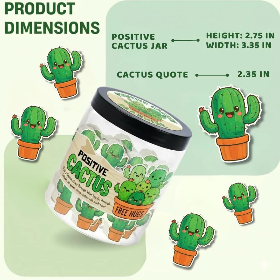 DEARMINE Positive Cactus Jar with 60 Daily Affirmation Cards, Emotional Support Plant Cactus Gifts, Stress Relief, Motivational Gift, Cactus Plushies, Mini Plant Toy Decor, Funny Gifts for Women (Pack of 1) thumbnail 7