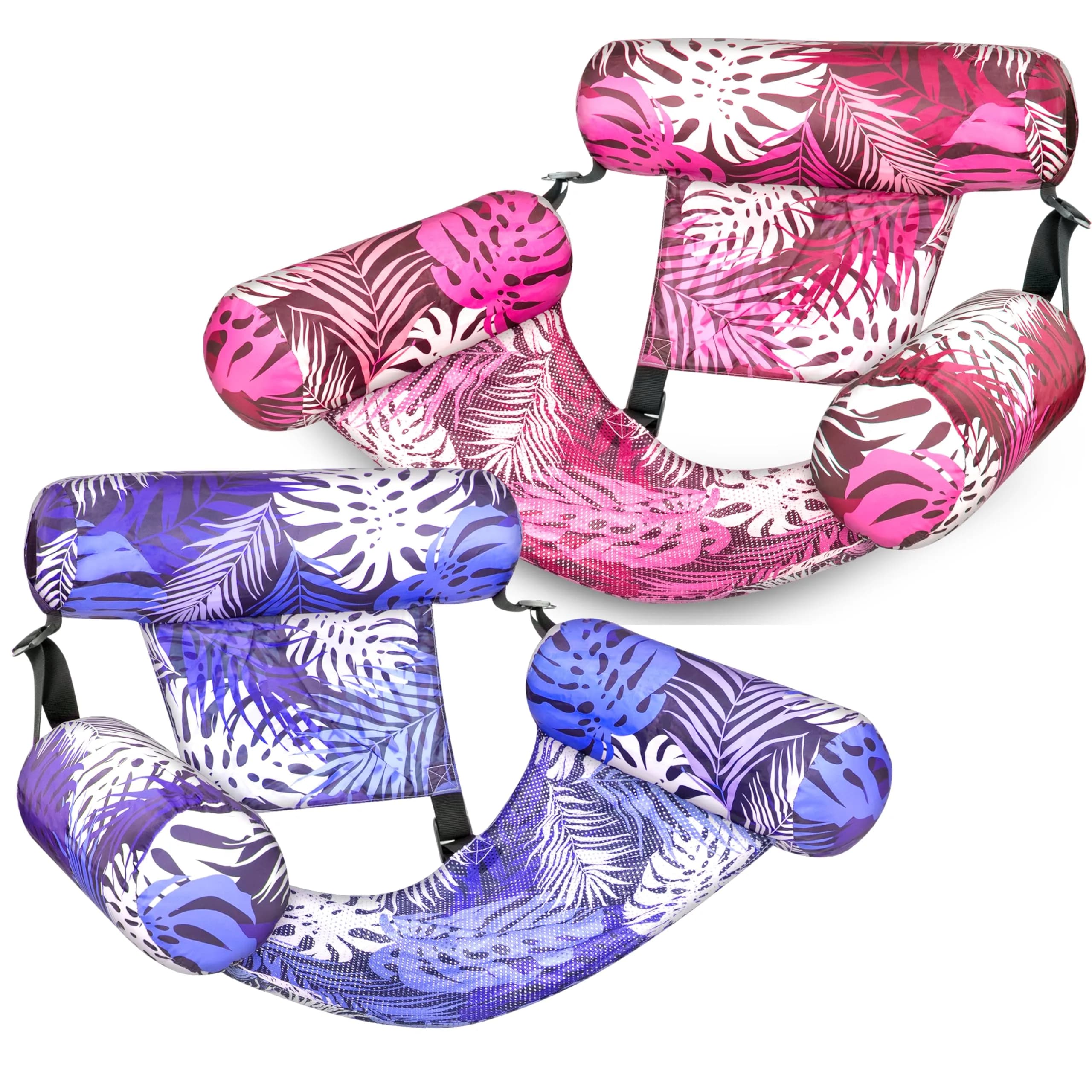 Sloosh Inflatable Pool Floats Adult 2-Pack | Tropical Leaves-Purple,Pink (30"x16"x32" each) - main product image