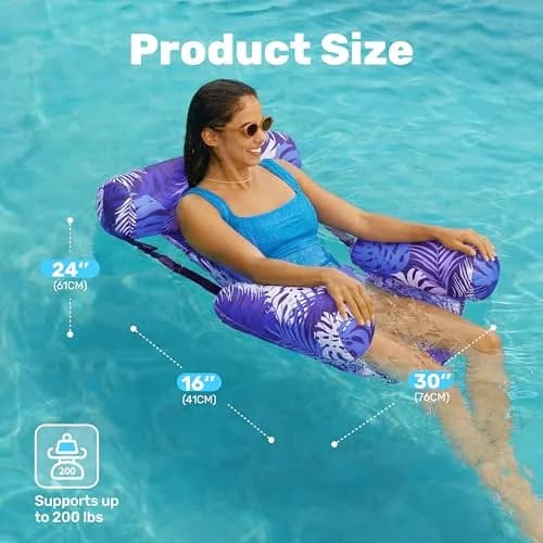Sloosh Inflatable Pool Floats Adult 2-Pack | Tropical Leaves-Purple,Pink (30"x16"x32" each) thumbnail 5
