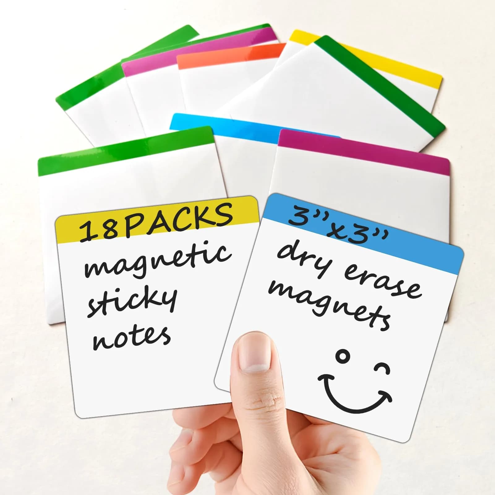 NIUBIKLUS Magnetic Dry Erase Reusable Sticky Notes 7.6cm x 7.6cm (3" x 3") | Pack of 18 for Whiteboards, Fridges, Lockers — 3x3,18 Pcs- Top color