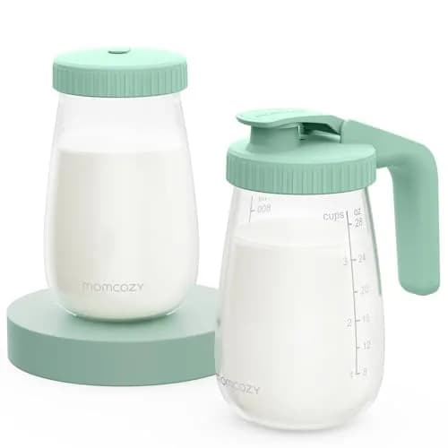 Momcozy Glass Breast Milk Pitcher with Flat and Handle Lid, 2pc, 32oz Each (946ml Total) | Dual-Lid Design for Storage & Pouring thumbnail 1