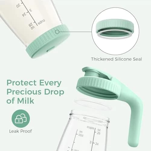 Momcozy Glass Breast Milk Pitcher with Flat and Handle Lid, 2pc, 32oz Each (946ml Total) | Dual-Lid Design for Storage & Pouring thumbnail 4