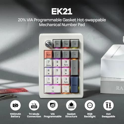 EPOMAKER EK21 VIA Gasket Number Pad with Knob, 20 Keys, 1000mAh Battery | PC Gaming Numpad for Windows & Mac thumbnail 2