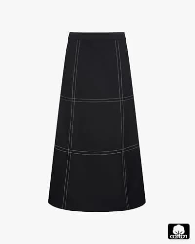 WEWOREWHAT A-Line Contrast Stitch Skirt 12 | Mid-Rise Cotton Blend with Pockets thumbnail 2