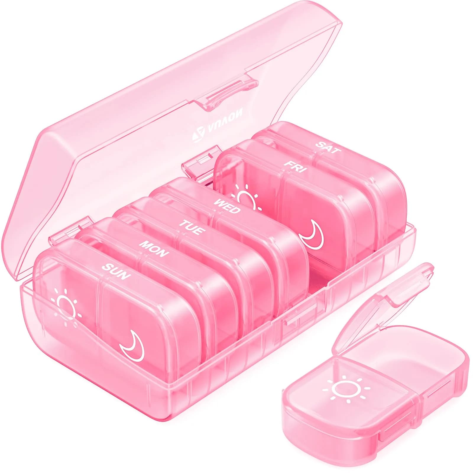 AUVON Weekly Pill Organizer 2 Times a Day, Sakura Pink | Large Compartments, BPA-Free, 14-Compartment Pill Case