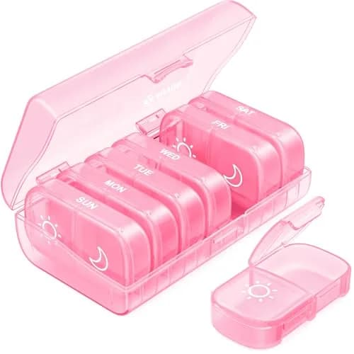 AUVON Weekly Pill Organizer 2 Times a Day, Sakura Pink | Large Compartments, BPA-Free, 14-Compartment Pill Case thumbnail 1