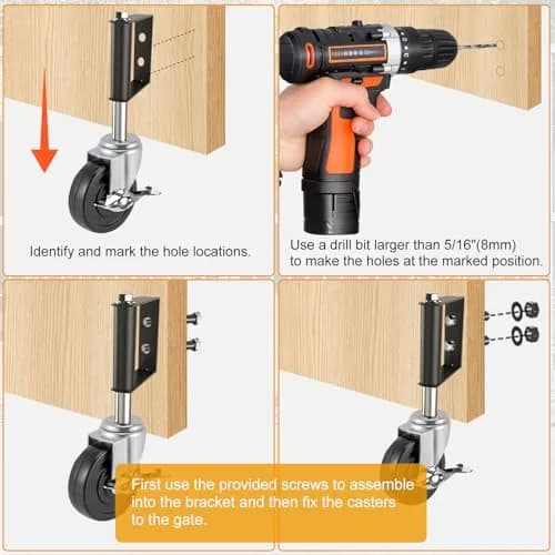 LIBEROLL Heavy Duty Gate Caster 10.16 cm (4 Inches) Rubber Wheel | Spring Loaded Swivel Caster for Wooden Gates, 113 kg (250 LBS) Load Capacity thumbnail 3