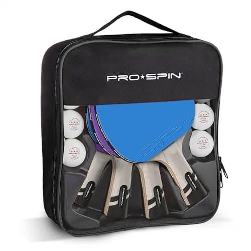 PRO-SPIN 4-Player Carbon Fiber Ping Pong Paddle Set with 8 ITTF-Approved Balls | 7-Ply Blade, 2.0mm Sponge, Shakehand Grip thumbnail 2